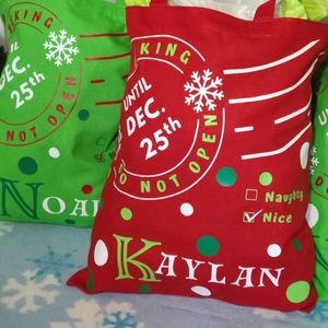 Personalized Christmas Tote Bag, Holiday Gift Bag, Fabric Shopping Bag